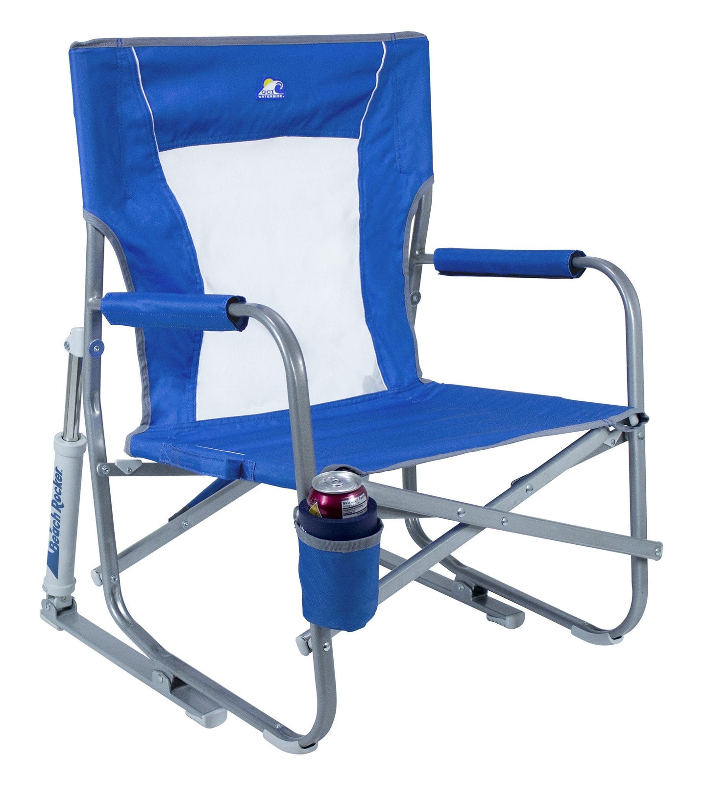GCI Outdoor Beach Rocker Chair | Collapsible Folding Rocking Chair with Durable Armrests, Drink Holder & Portable Carry Handle — Saybrook Blue