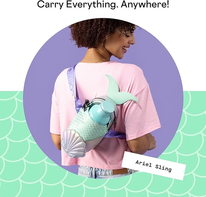 Corkcicle x Disney Princess Ariel Crossbody Water Bottle Sling Bag, Fits 16 oz to 40 oz Tumbler – Water Bottle Holder with Strap Securely Holds Bottle, Cards, Phone, & Keys