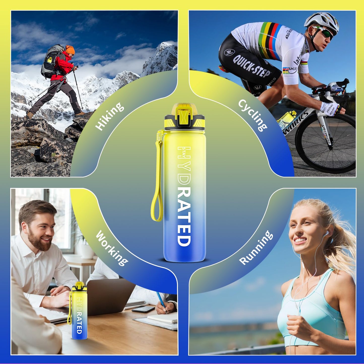 QLUR Water Bottle with Straw, 32 oz Motivational Water Bottles with Time Marker to Drink, Tritan BPA Free, 1L Sports Water Bottle with Carry Strap LeakProof for Women Gym Fitness Outdoor (1 Pack)