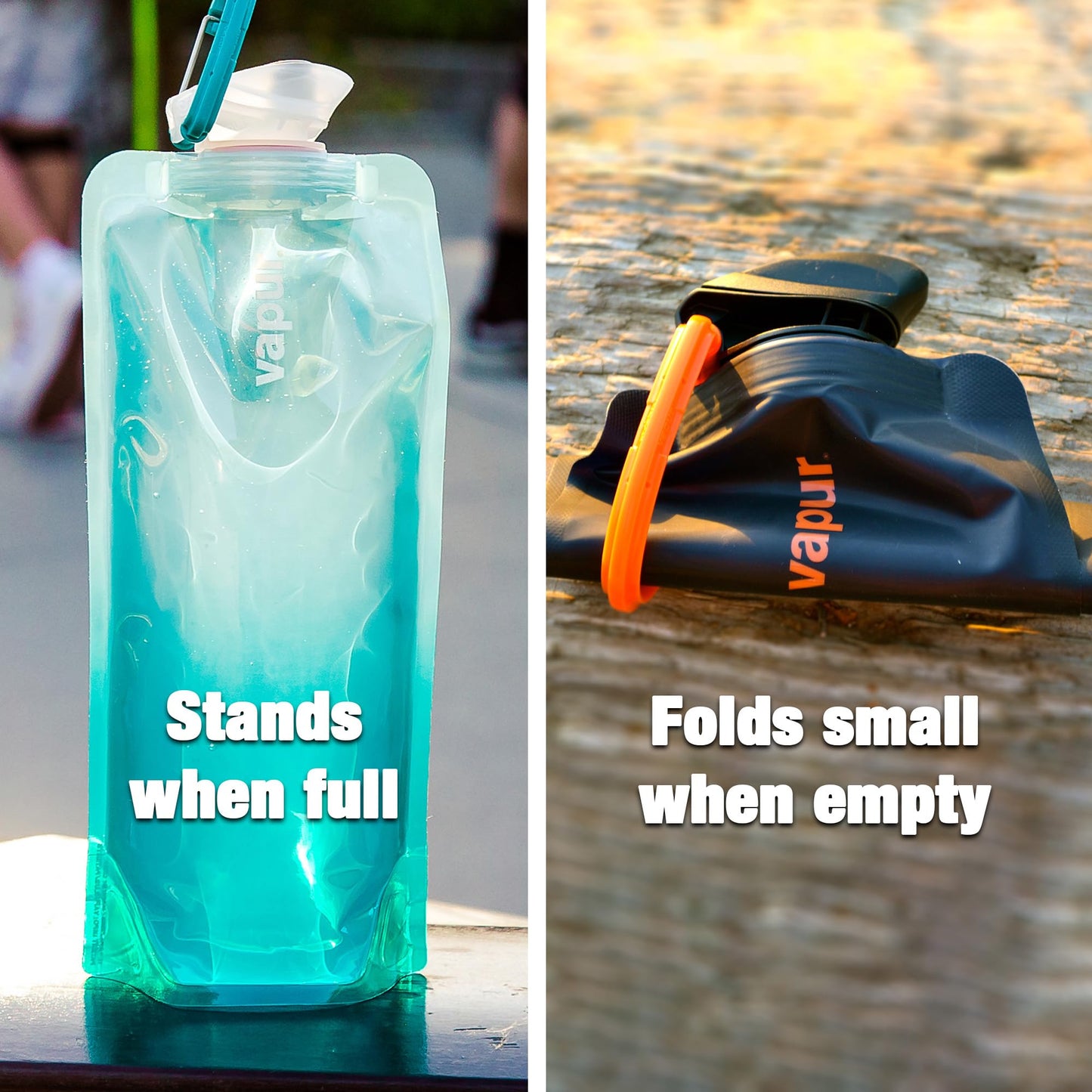 Vapur Flexible, Collapsible Wide Mouth Anti-Bottle with Detachable Carabiner, 1 Liter, Blue Steel, Pack of 1
