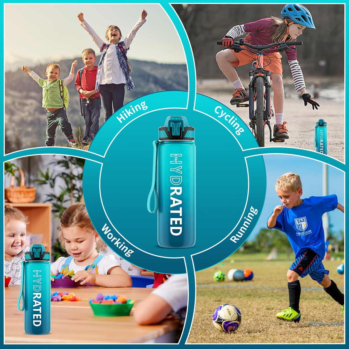 QLUR Water Bottle with Straw, 27 oz Motivational Water Bottles with Time Marker to Drink, Tritan BPA Free, 800ml Sports Water Bottle with Carry Strap LeakProof for School Fitness Outdoor (1Pack)