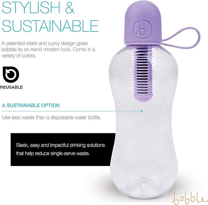 Bobble Classic Water Bottle, Filtered Water, BPA-Free Reusable Bottle, Soft Touch Carry Cap with Replaceable Carbon Filter for Sustainable Water and Hydration 34 oz (Black)