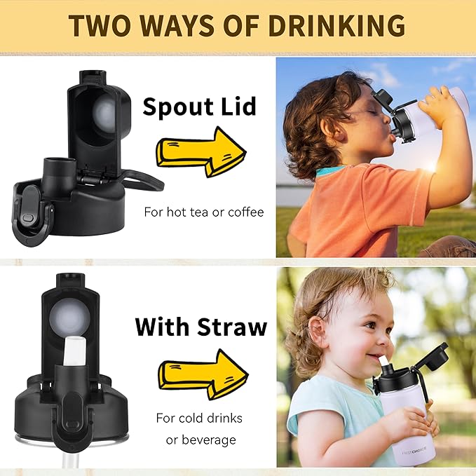 Kids Insulated Water Bottle with Straw,14oz Stainless Steel Water Bottle,BPA-free and Leak-proof,Double Wall Vacuum Water Flask for School,Gifts for Boys and GirlsοΌ14oz,LavenderοΌ