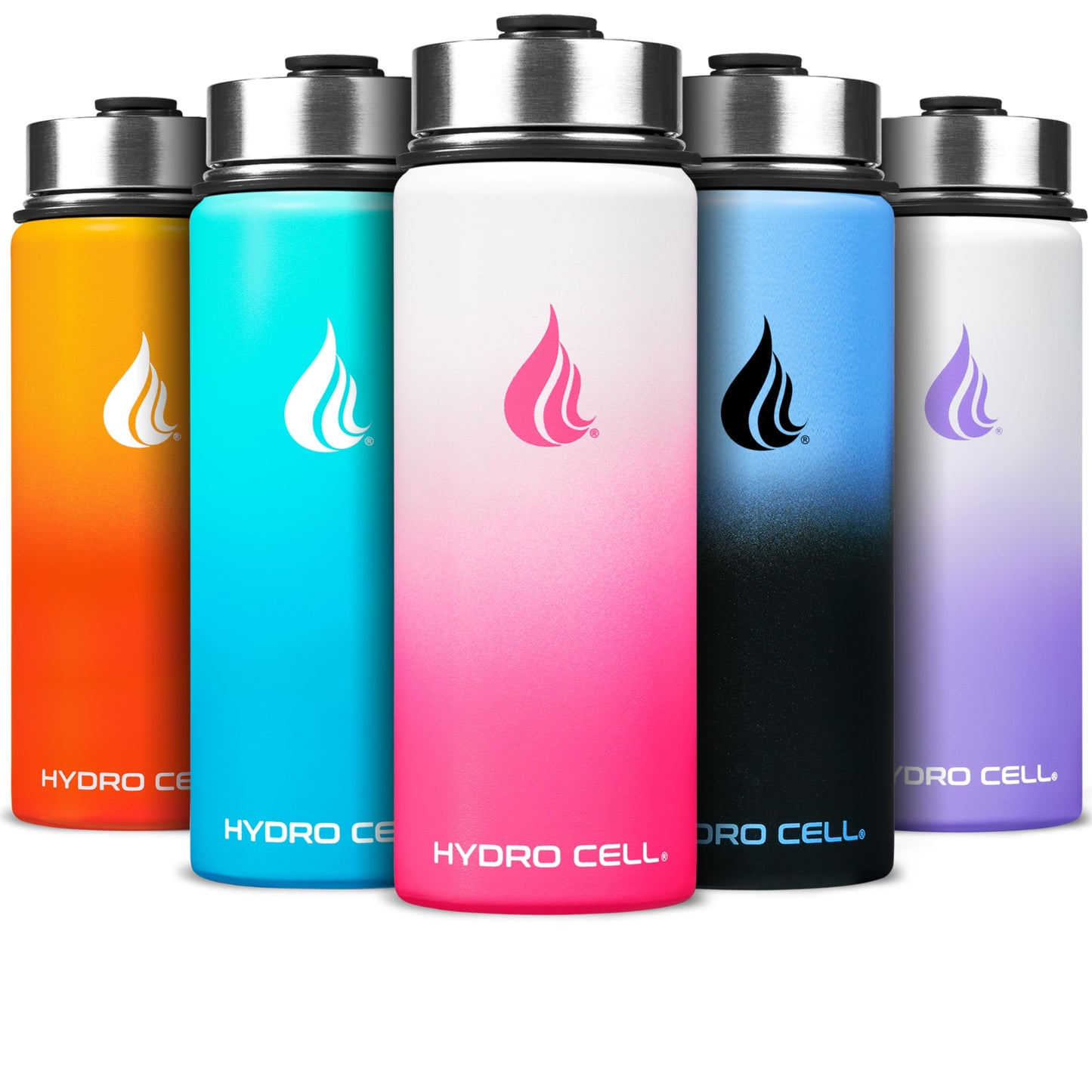 HYDRO CELL Stainless Steel Insulated Water Bottle with Straw - For Cold & Hot Drinks - Metal Vacuum Flask with Screw Cap and Modern Leakproof Sport Thermos for Kids & Adults (White/Pink 18oz)