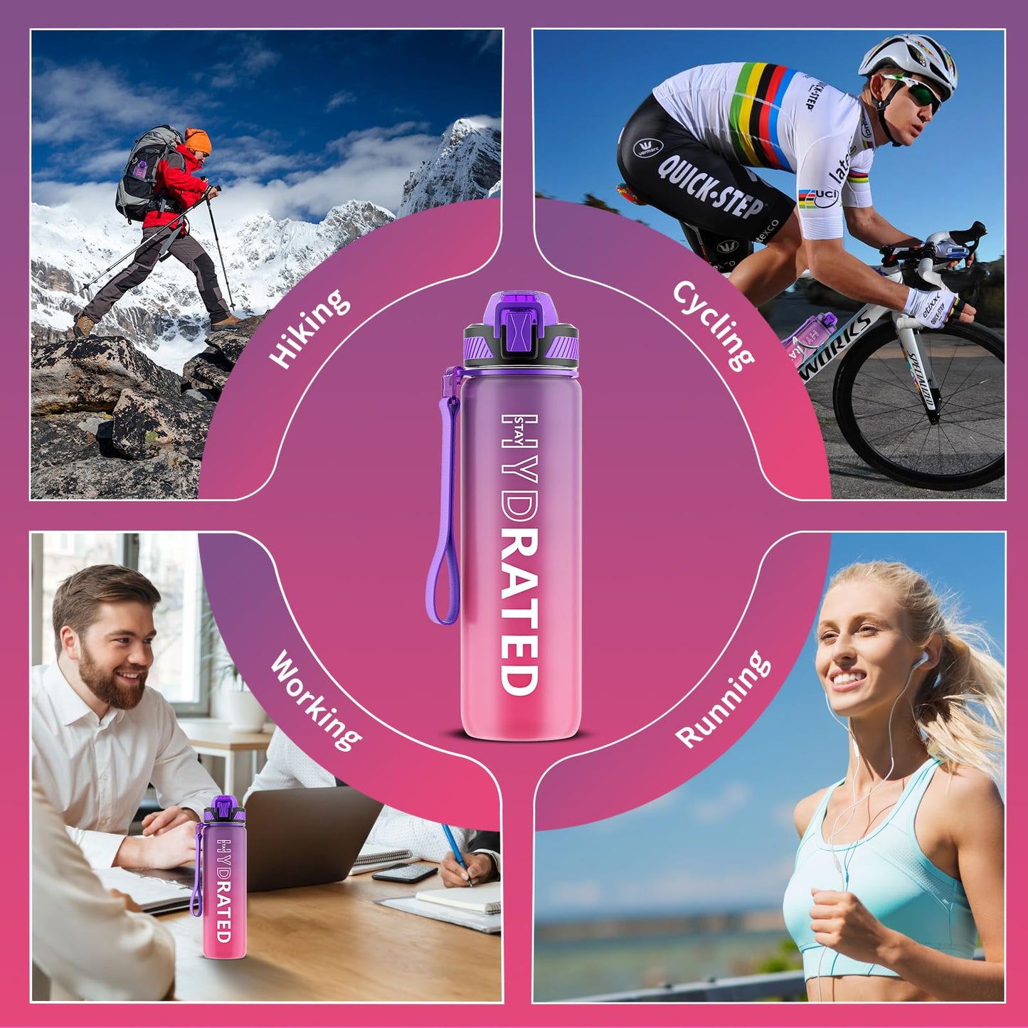 QLUR Water Bottle with Straw, 32 oz Motivational Water Bottles with Time Marker to Drink, Tritan BPA Free, 1L Sports Water Bottle with Carry Strap LeakProof for Women Gym Fitness Outdoor (1 Pack)