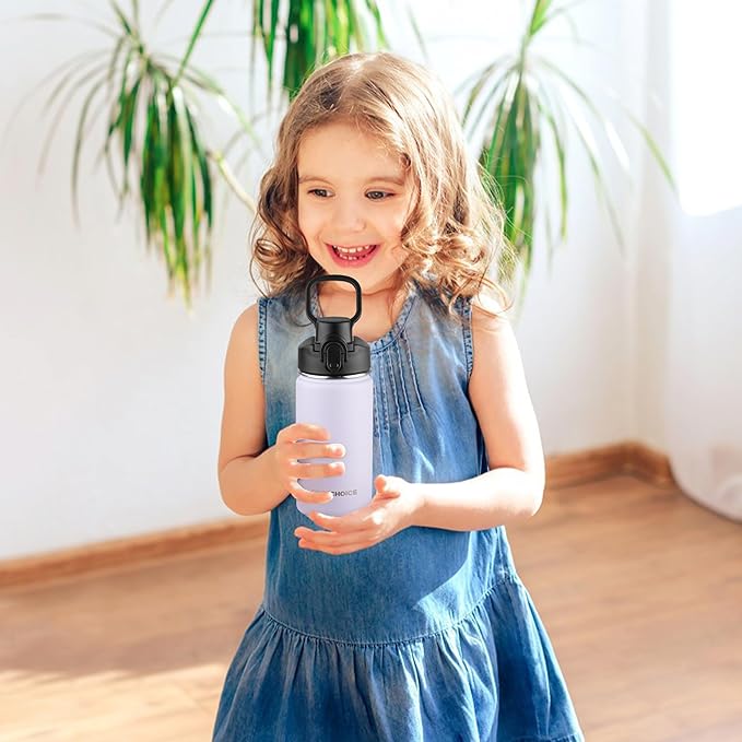 Kids Insulated Water Bottle with Straw,14oz Stainless Steel Water Bottle,BPA-free and Leak-proof,Double Wall Vacuum Water Flask for School,Gifts for Boys and GirlsοΌ14oz,LavenderοΌ