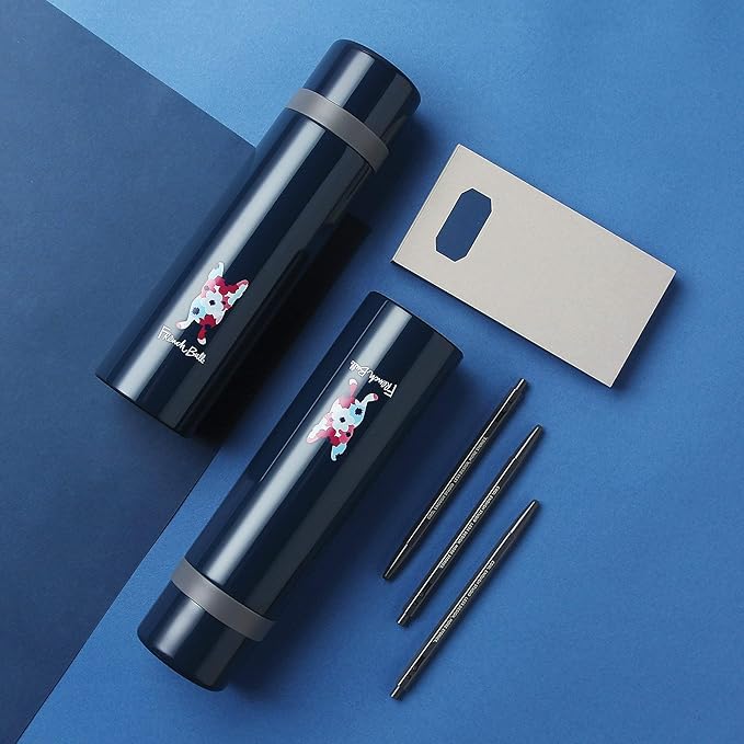 French Bull Double Wall Stainless Steel Vacuum Insulated Bottle, Travel Mug, Tumbler, Thermos, Flask with Easy Open Spill-proof Lid, Navy, Cylinder Flask