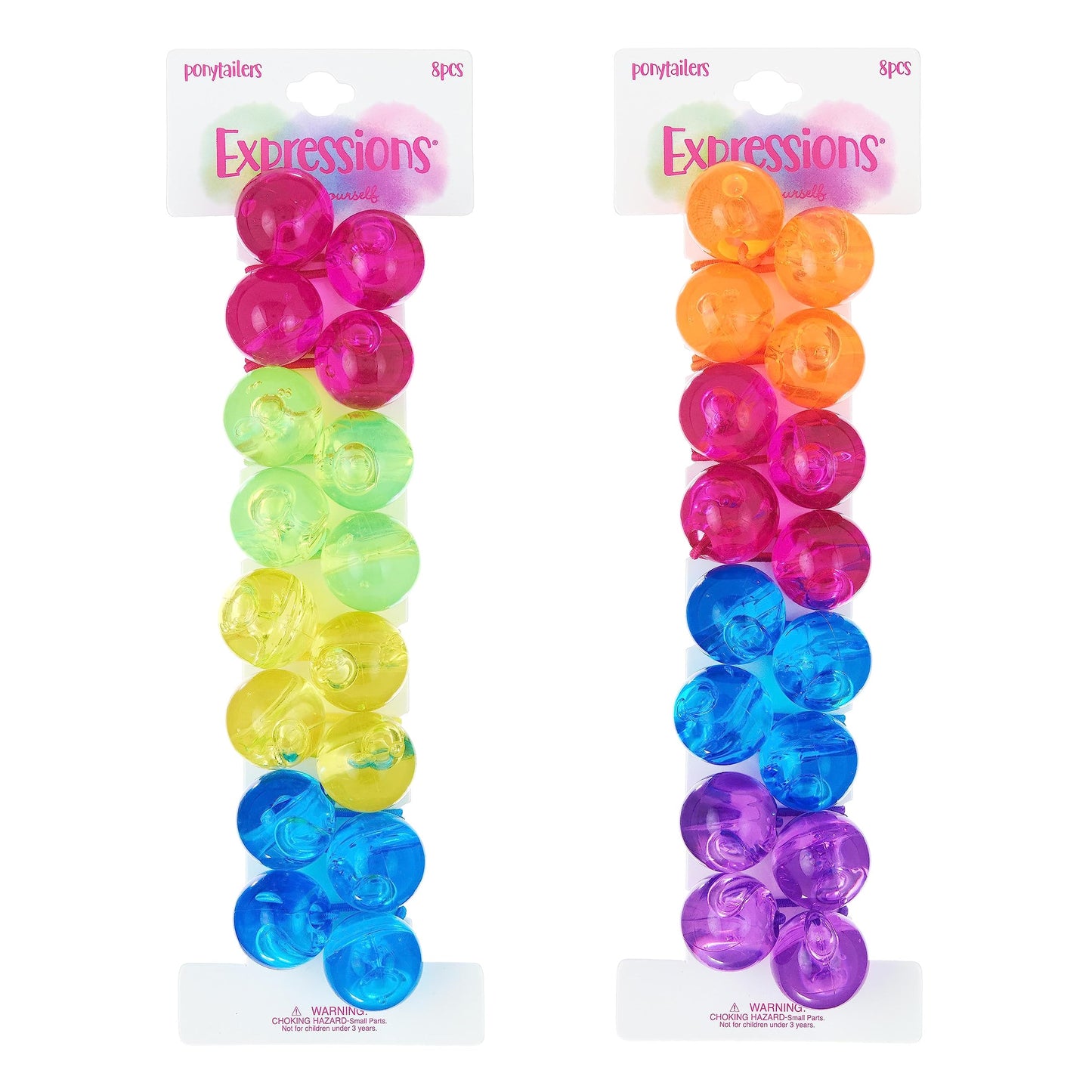Expressions 16pc Ponytailers Large Round Ponytail Balls Twin Bead Hair Elastics Bright Multicolored Twin Hair Beads Bauble Hair Ties Ponytail Holders, Toddler KidsValue Pack