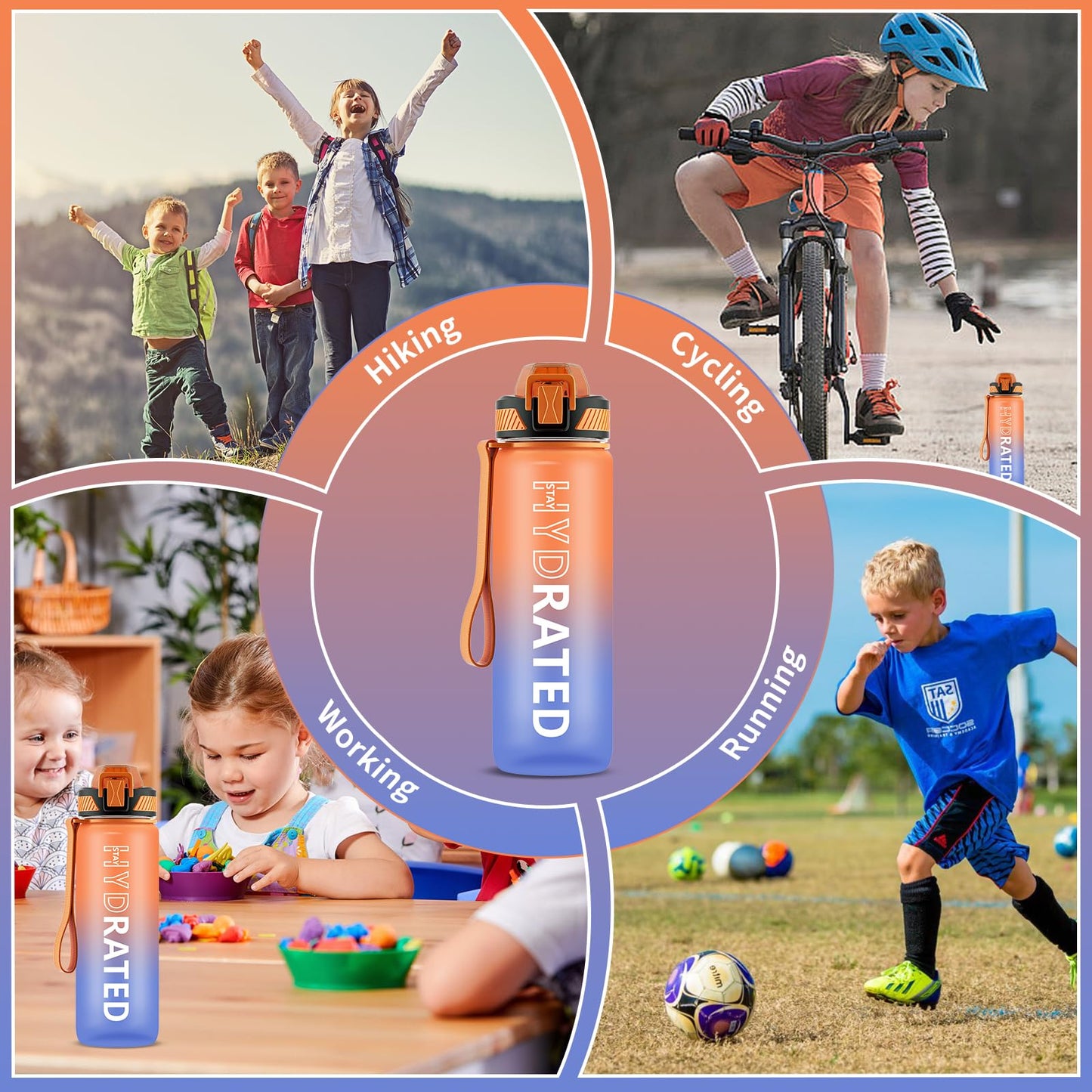 QLUR Water Bottle with Straw, 27 oz Motivational Water Bottles with Time Marker to Drink, Tritan BPA Free, 800ml Sports Water Bottle with Carry Strap LeakProof for School Fitness Outdoor (1Pack)