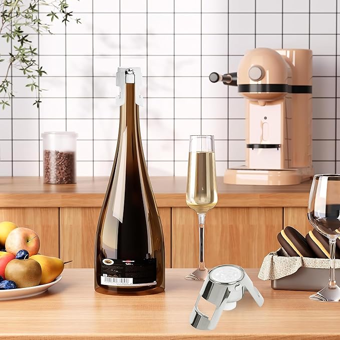 LIZIMANDU Champagne Stopper, Stainless Steel Bottle Plug Sealer for Sparkling Wine, Superior Leak,keeps Wine, Champagne, Prosecco, Cava, and Sparkling Wine fresh longer(1-Silver)