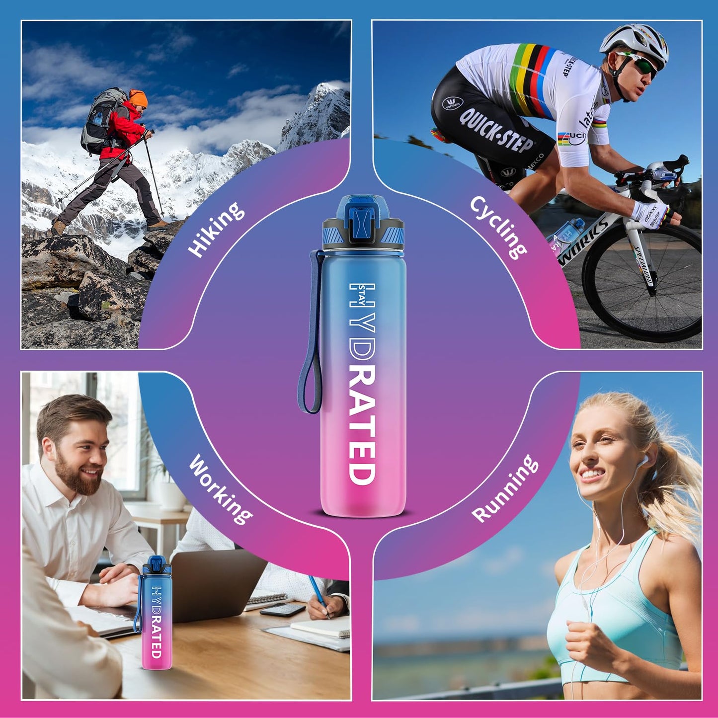 QLUR Water Bottle with Straw, 32 oz Motivational Water Bottles with Time Marker to Drink, Tritan BPA Free, 1L Sports Water Bottle with Carry Strap LeakProof for Women Gym Fitness Outdoor (1 Pack)