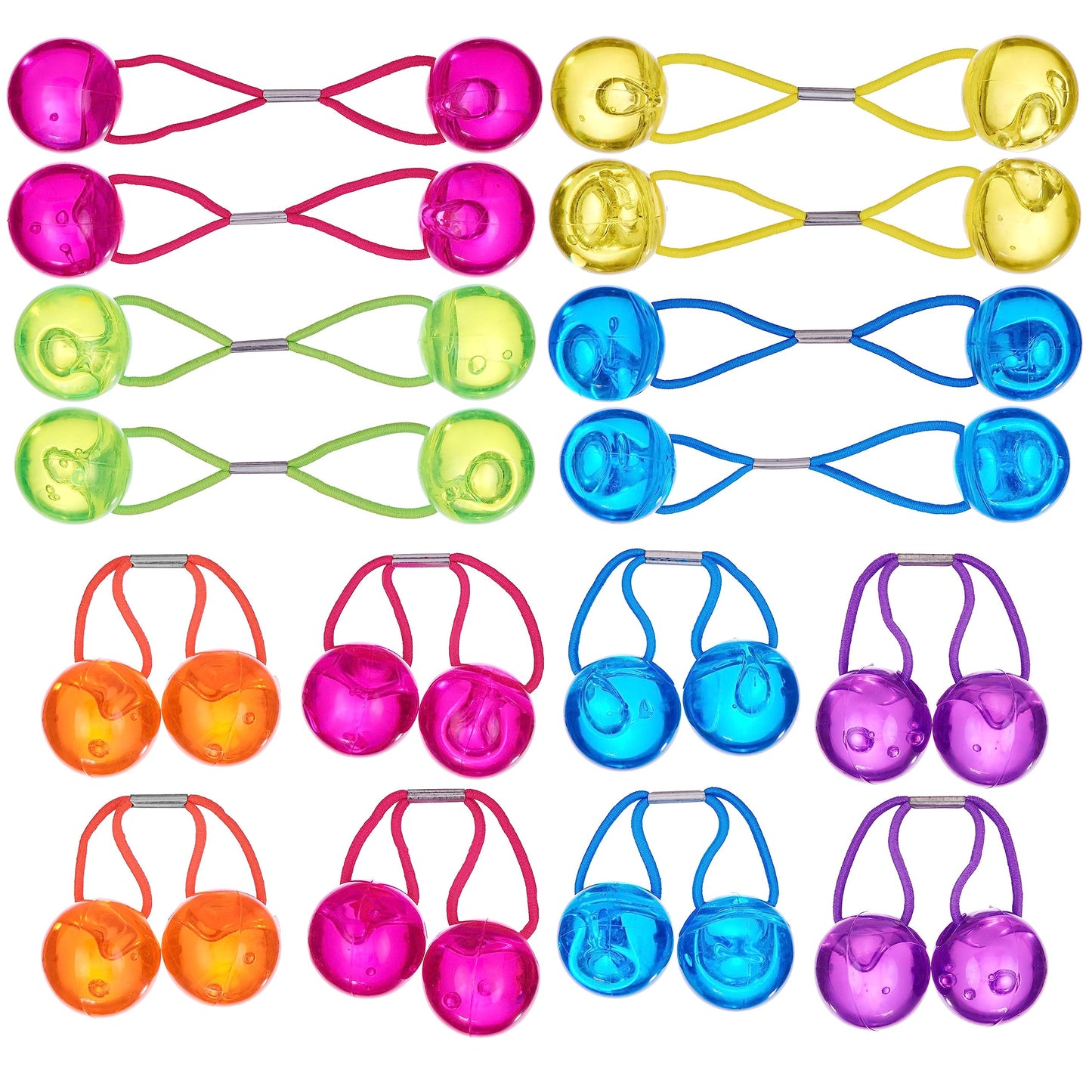 Expressions 16pc Ponytailers Large Round Ponytail Balls Twin Bead Hair Elastics Bright Multicolored Twin Hair Beads Bauble Hair Ties Ponytail Holders, Toddler KidsValue Pack