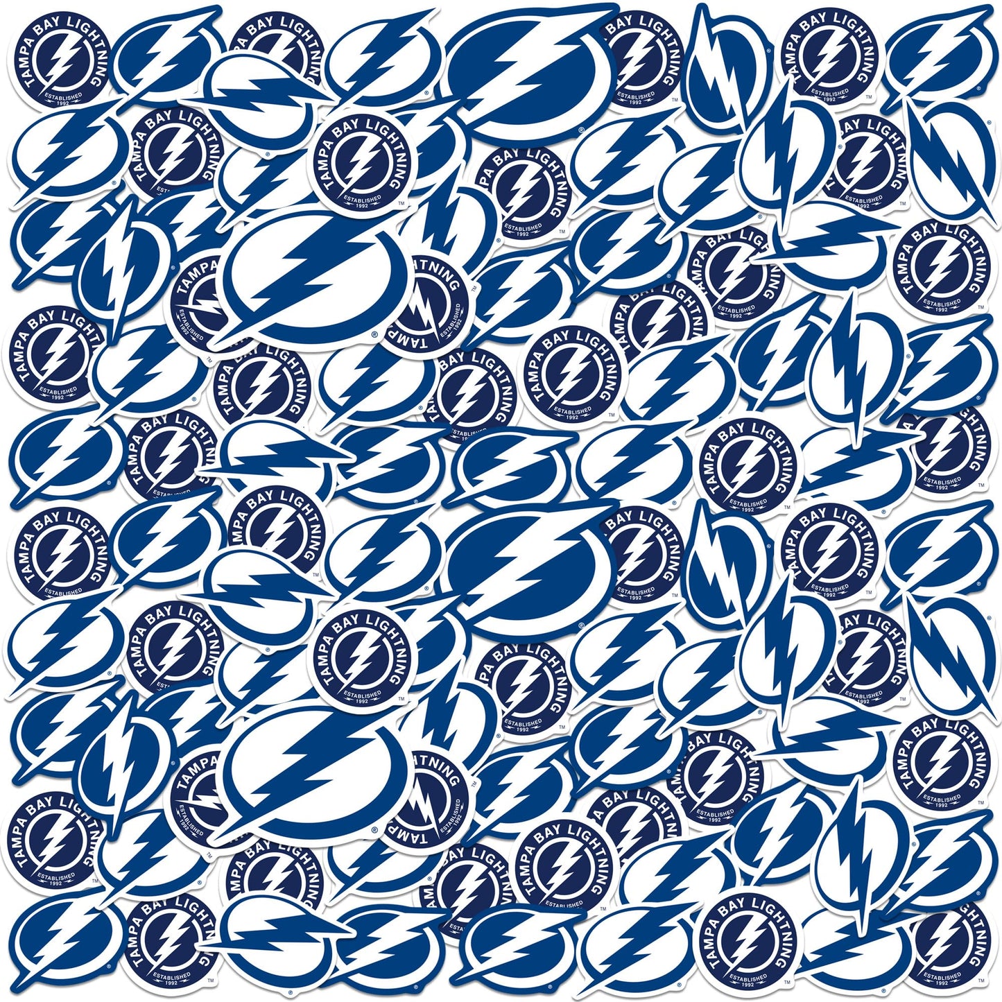 NHL Logo Tampa Bay Lightning 100ct Vinyl Large Deluxe Stickers Variety Pack - Laptop, Water Bottle, Scrapbooking, Tablet, Skateboard, Indoor/Outdoor