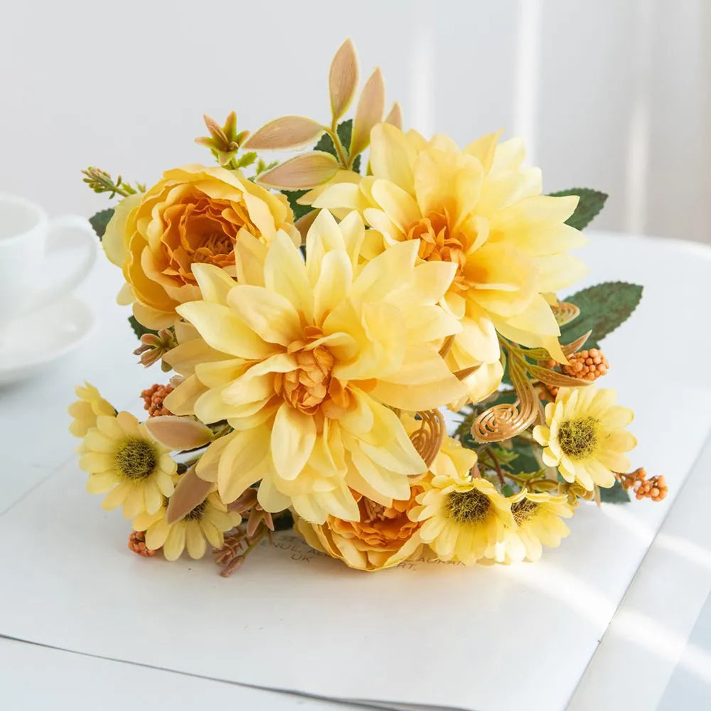 Silk Pompon Roses & Daisy Bouquet