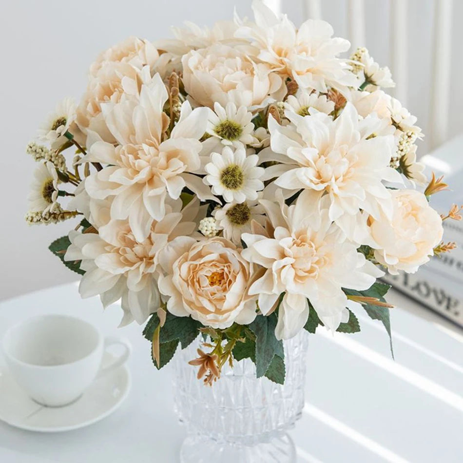 Silk Pompon Roses & Daisy BouquetSilk Pompon Roses & Daisy Bouquet