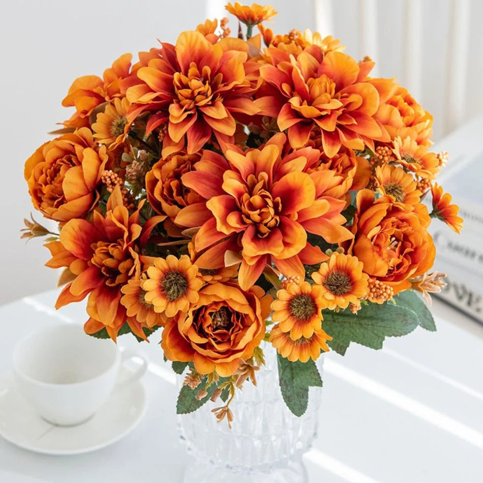 Silk Pompon Roses & Daisy Bouquet