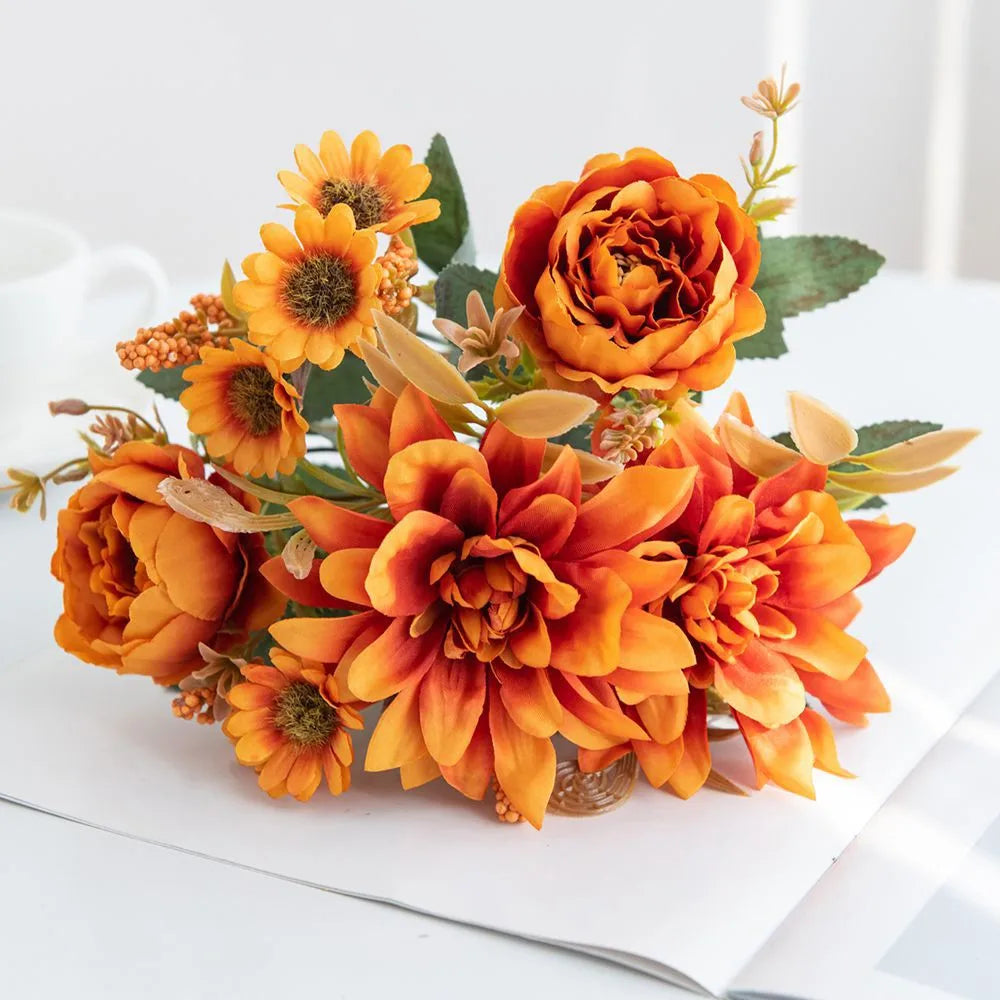 Silk Pompon Roses & Daisy Bouquet