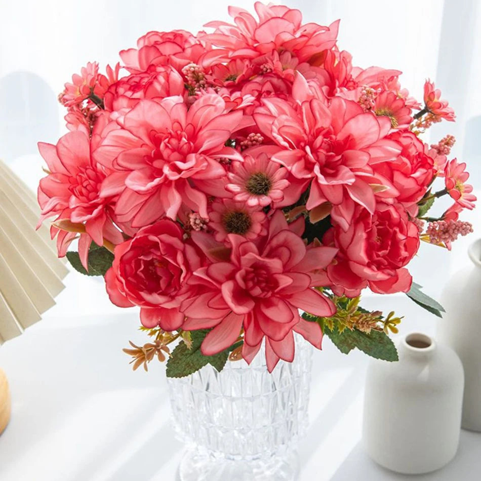 Silk Pompon Roses & Daisy Bouquet