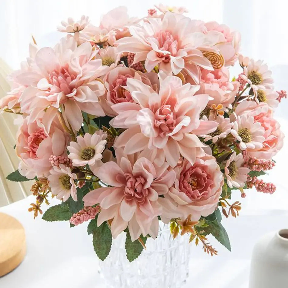 Silk Pompon Roses & Daisy Bouquet