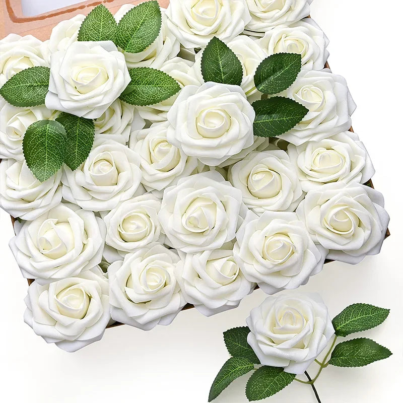 Realistic Artificial Red Roses with Stems