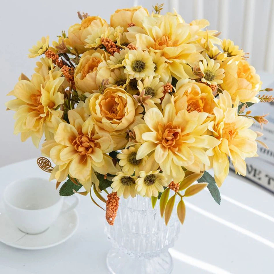 Silk Pompon Roses & Daisy Bouquet