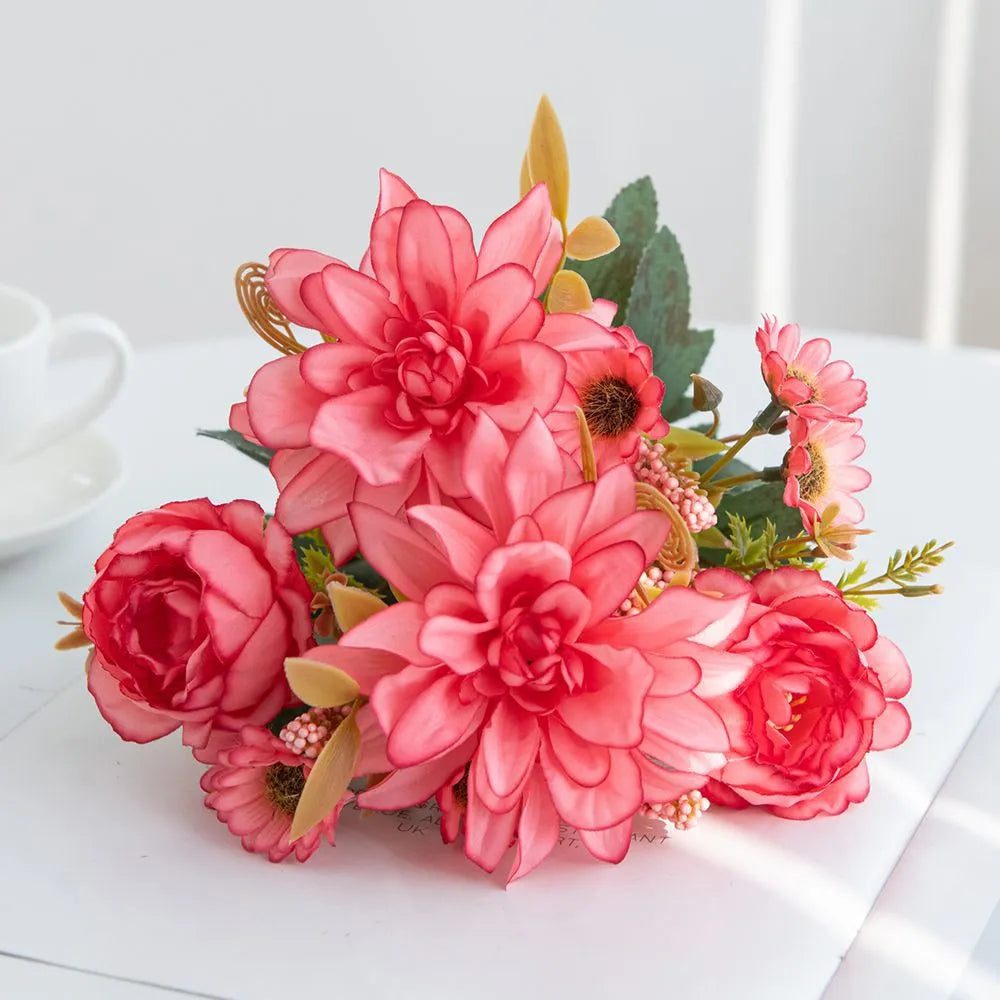Silk Pompon Roses & Daisy Bouquet