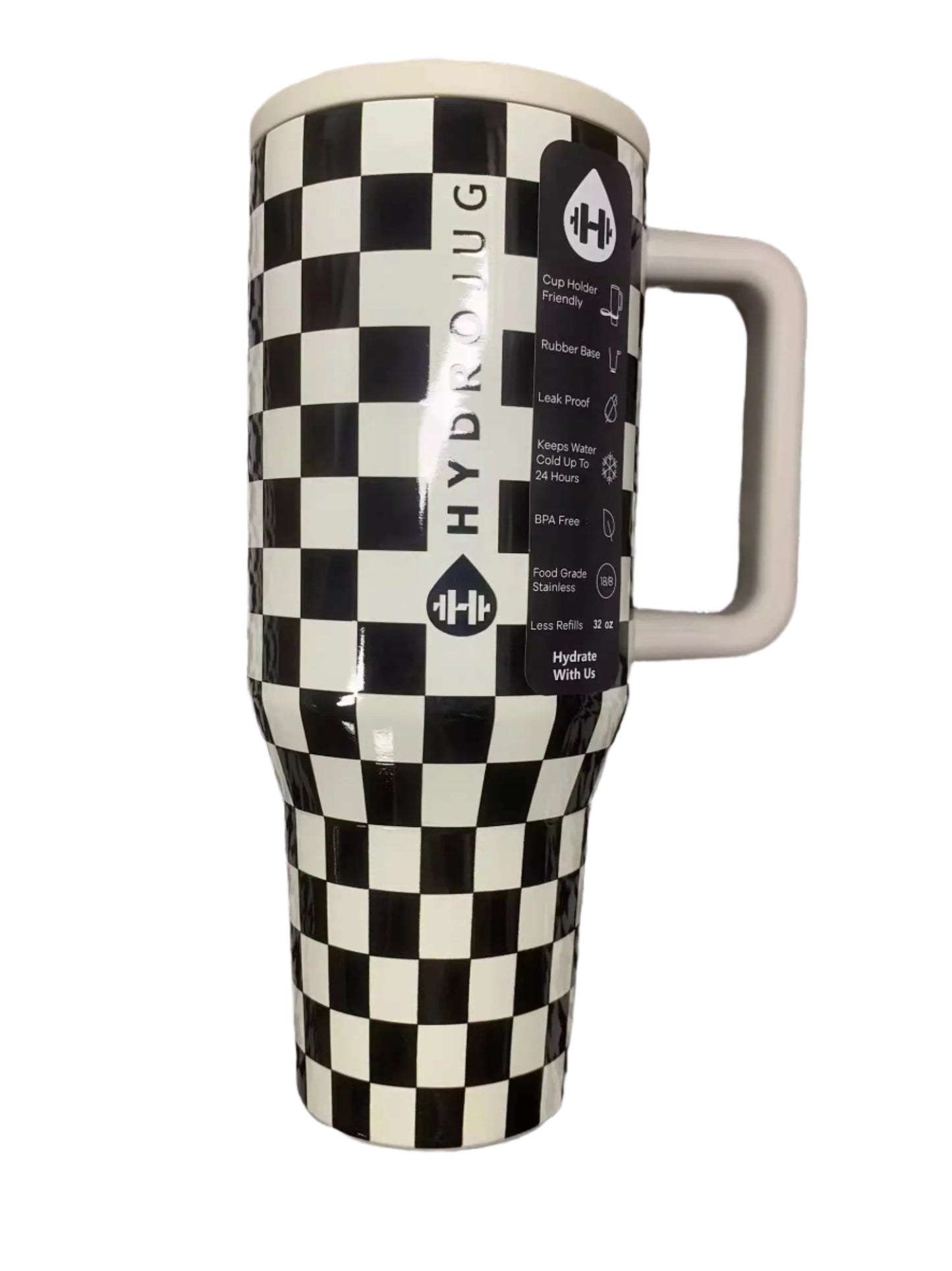 HydroJug 40 OZ Insulated Car Cup - Black white check