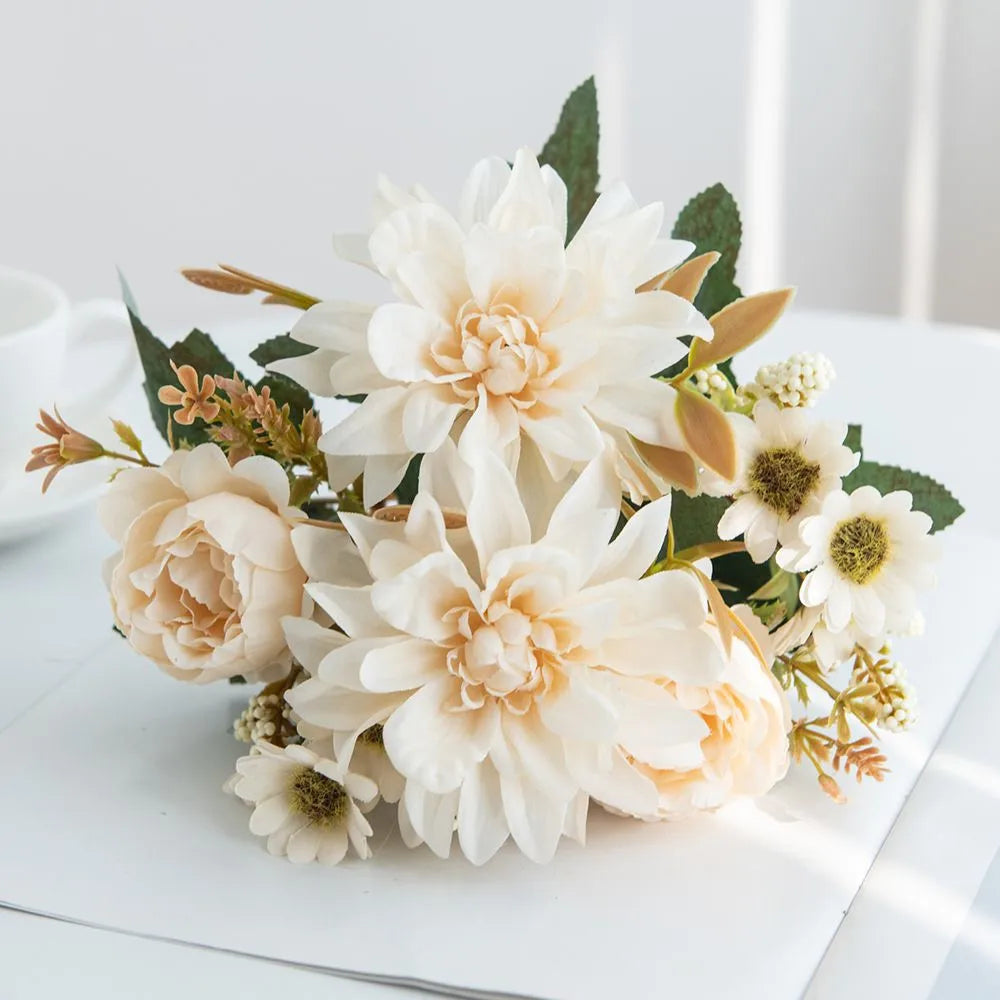 Silk Pompon Roses & Daisy Bouquet