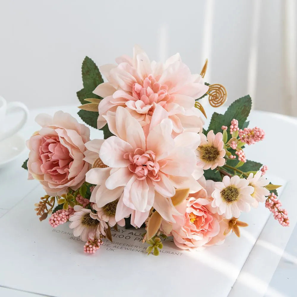 Silk Pompon Roses & Daisy Bouquet