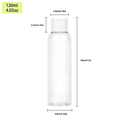 Trendbox 120ml/4oz Clear Plastic Empty Bottles with Flip Cap BPA-Free Travel Containers for Shampoo, Lotions, Liquid Body Soap and Massage Oils - 48 Pack