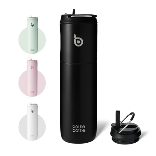 BOTTLE BOTTLE Insulated Water Bottle 24oz with Straw Lid and Handle for Sports Travel Gym Stainless Steel Water Bottles Double-Wall Vacuum Metal Thermos Bottles Leak Proof BPA-Free (Petal Passion)