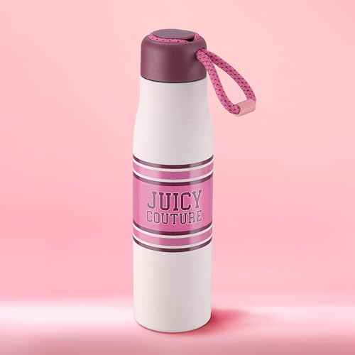 Juicy Couture Luxe Loop Varsity Logo 17oz Water Bottle with Woven Cord Handle, Pink