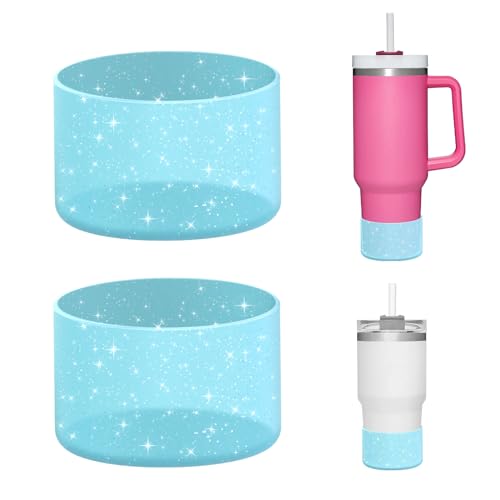 WUQID 2 Pack Bling Silicone Boot for Stanley Quencher Adventure 40oz & Stanley IceFlow 20oz 30oz, Reduces Dents Protective Silicone Water Bottle Bottom Cover Sleeve Compatible with Stanley Tumbler