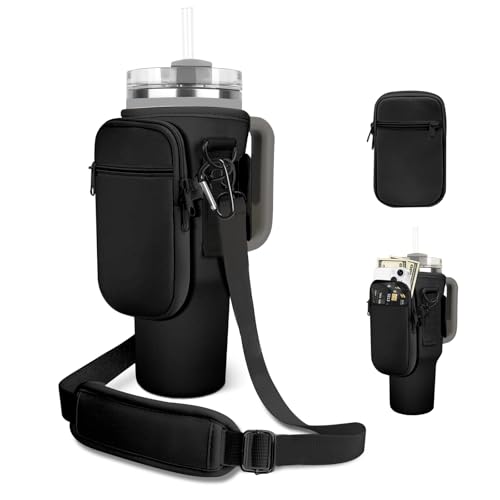 Watter Bottle Carrier Bag with Detachable Pocket Compatible with Stanley& Simple Morden 40oz Tumbler with Handle,Water Cup Holder with Adjustable Shoulder Strap& Carabiner for Stanley Cup Accessories