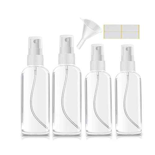 Small Spray Bottle, Clear Empty Mini Travel Plastic Bottle. Premium spray bottles for perfumes and cosmetics. 2 * 1oz, 2 * 1.7oz. (4 Pack)