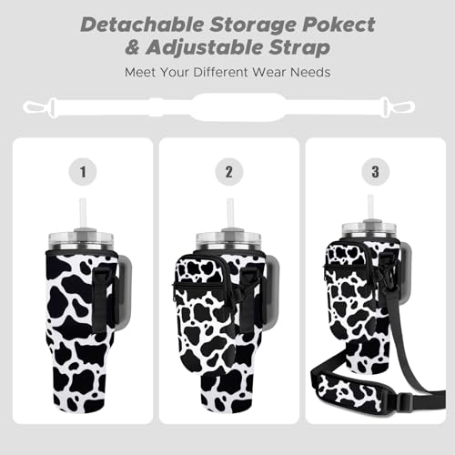 Watter Bottle Carrier Bag with Detachable Pocket Compatible with Stanley& Simple Morden 40oz Tumbler with Handle,Water Cup Holder with Adjustable Shoulder Strap& Carabiner for Stanley Cup Accessories