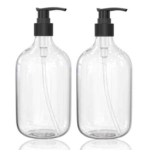 17 Ounce Clear Plastic Pump Bottle Dispenser, Refillable Empty Bottle Container with Pump for Essential Oil Soap Lotion Shampoo, 2 Pcs