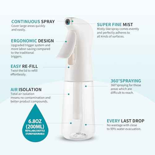 TANSHINE Continuous Spray Bottle for Hair,Ultra Fine Mist Water Hair Spray Bottles,Mister Spray Bottle,Refillable Plastic Sprayer for Hairstyling, Cleaning,Alcohol, Plants, Salons,6.8oz/200ml,Clear