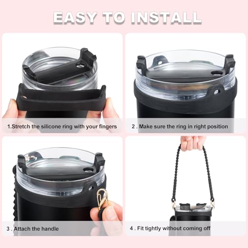 Water Bottle Handle for Stanley Cup 40/30/20 OZ, Holder for Owala/Hydroflask/Simple Modern/Yeti Tumbler, Handle with Strap Fits Most 8-40oz Bottles, Sling for Stanley Cup Accessories