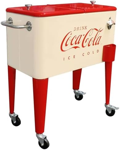 Leigh Country CP 98111 Cream and Red 60 Qt. Coca-Cola Rolling Cooler, Cream & Red