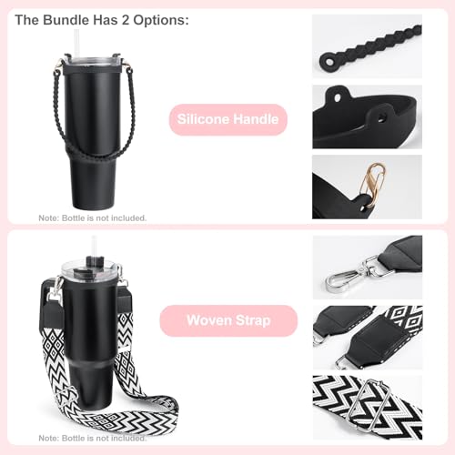 Water Bottle Handle for Stanley Cup 40/30/20 OZ, Holder for Owala/Hydroflask/Simple Modern/Yeti Tumbler, Handle with Strap Fits Most 8-40oz Bottles, Sling for Stanley Cup Accessories