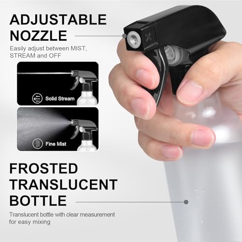 Bealee Spray Bottles 2 Pack, 10 Oz, Mist & Stream, Heavy Duty Spraying Empty Water Sprayer Bottle, BPA Free Plastic Refillable Containers for Cleaning Solutions, Planting, Hair with Measurement