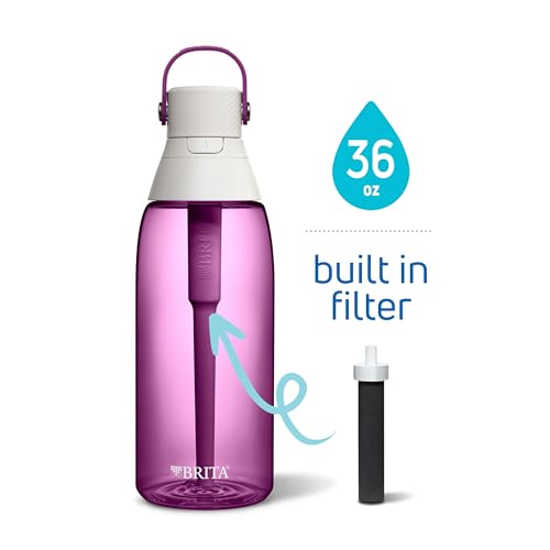 Brita Hard-Sided Plastic Premium Filtering Water Bottle, BPA-Free, Reusable, Replaces 300 Plastic Water Bottles, Filter Lasts 2 Months or 40 Gallons, Includes 1 Filter, Orchid - 36 oz.