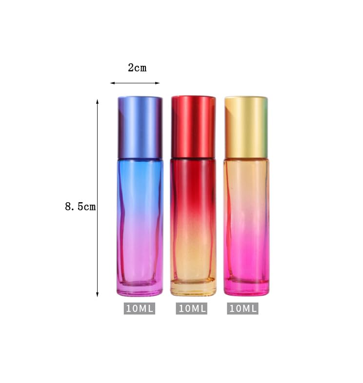 YORROR 10 Packs 10ml Gradient Color Essential Oil Roller Bottles,Thick Glass Empty Refillable Roll On Bottles with Stainless Steel Roller Balls for Travel,Fragrance,Perfume, Essential Oil (Purple)