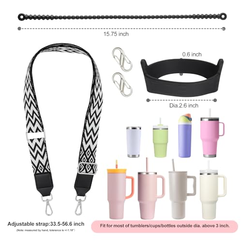 Water Bottle Handle for Stanley Cup 40/30/20 OZ, Holder for Owala/Hydroflask/Simple Modern/Yeti Tumbler, Handle with Strap Fits Most 8-40oz Bottles, Sling for Stanley Cup Accessories