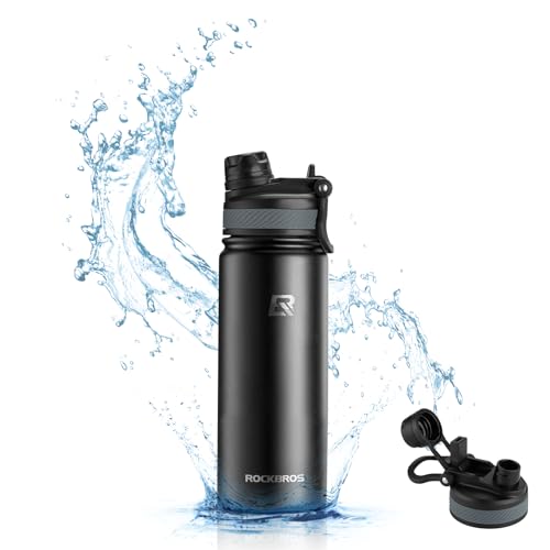 ROCKBROS Insulated Water Bottle with Straw, Stainless Steel Sports Water Cup Flask Leak Proof with Handle Keep Warm and Cold for Hiking, Cycling, Bike Travel, School Sports, Gym