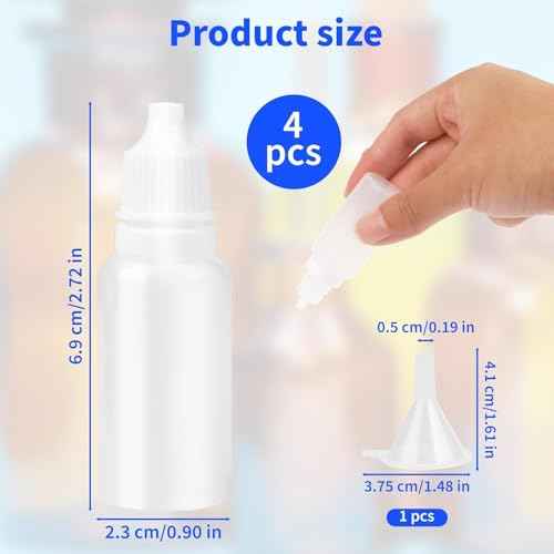 5 PCS (4 Bottles + 1 Funnel) 15ml (0.5oz) Small Plastic Dropper Bottles - Empty, White Eye Liquid Dropper Bottles, Squeezable & Portable Travel Containers for Eye Drops, Refillable with Cap and Plug