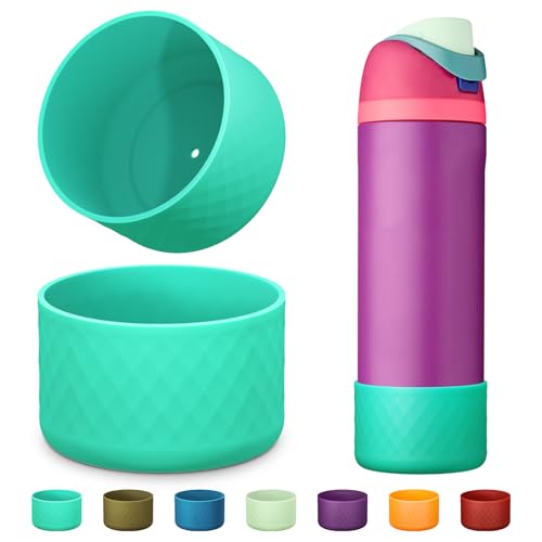 Comheral 2PCS Silicone Water Bottle Boot for Owala 24oz, Anti-Slip Protective Sleeve Bottom Bumper for FreeSip, Twist, and Flip Stainless Steel Bottles, Dishwasher Safe and BPA Free(Cyan)
