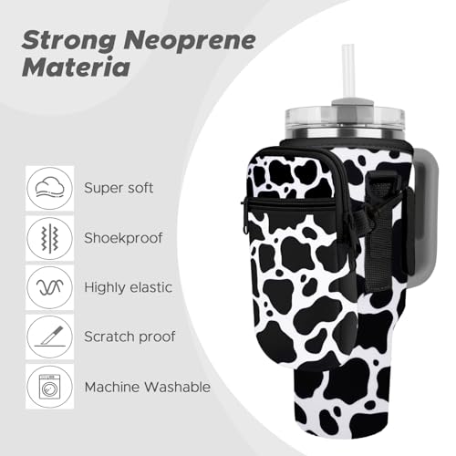 Watter Bottle Carrier Bag with Detachable Pocket Compatible with Stanley& Simple Morden 40oz Tumbler with Handle,Water Cup Holder with Adjustable Shoulder Strap& Carabiner for Stanley Cup Accessories