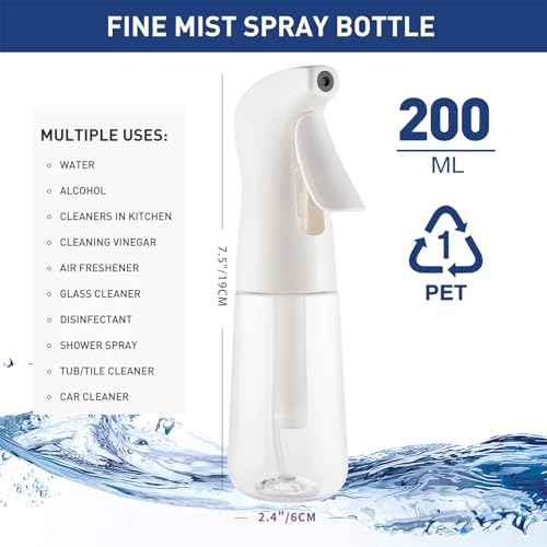 TANSHINE Continuous Spray Bottle for Hair,Ultra Fine Mist Water Hair Spray Bottles,Mister Spray Bottle,Refillable Plastic Sprayer for Hairstyling, Cleaning,Alcohol, Plants, Salons,6.8oz/200ml,Clear